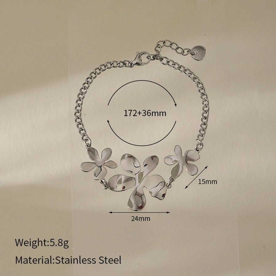 Elegant Luxurious Classic Style Flower 304 Stainless Steel Cuban Link Chain Curb Chain Bracelets In Bulk Stainless Steel Bracelets