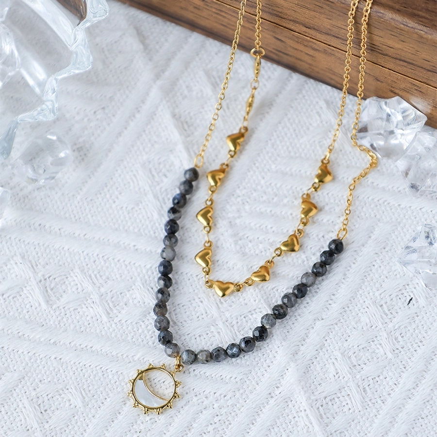 Jewelry Sweet Classic Style Commute Sun Palm Heart Shape 304 Stainless Steel 14K Gold Plated Pendant Necklace