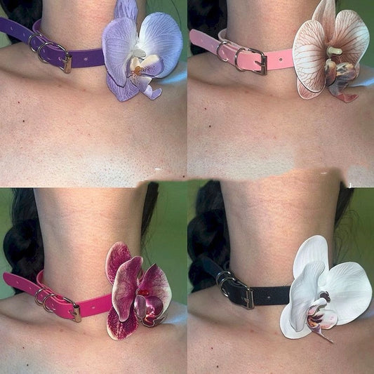 Sweet Simple Style Flower Pu Leather  Choker