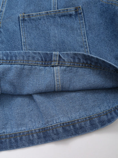 Daily Women's Simple Style Classic Style Solid Color Denim Pocket Skirt Sets Skirt Sets