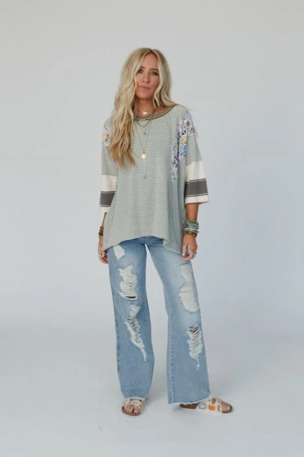 Hoodies & Sweatshirts 3/4 Length Sleeve Casual Streetwear Color Block Stripe