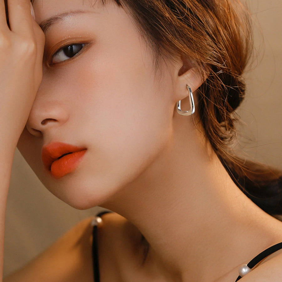 s925 Sterling Silver Square Ear Buckle New Earrings High Sense Earrings Korean Elegant Internet Popular Earrings Women's New Earrings