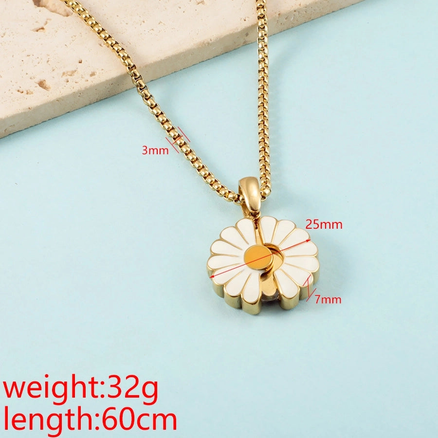 Jewelry Elegant Pastoral Daisy 304 Stainless Steel Plating Pendant Necklace