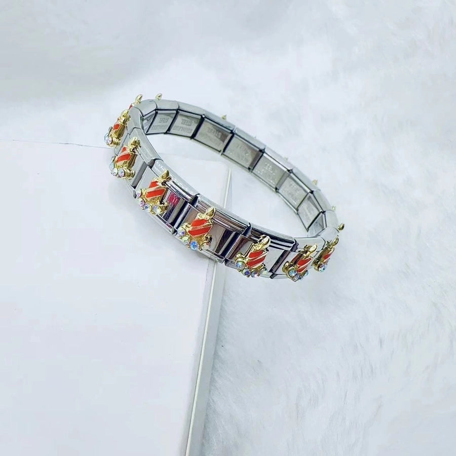 Simple Style Christmas Hat Santa Claus Christmas Socks 304 Stainless Steel Zircon Bracelets In Bulk Stainless Steel Bracelets