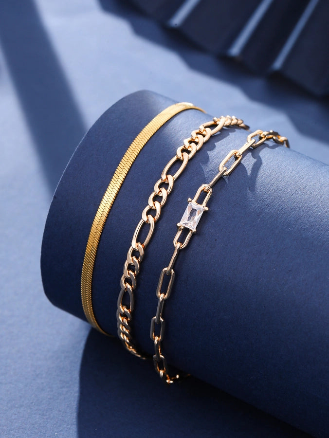 Copper Paperclip Chain snake chain figaro chain Inlay Solid Color Zircon Bracelets