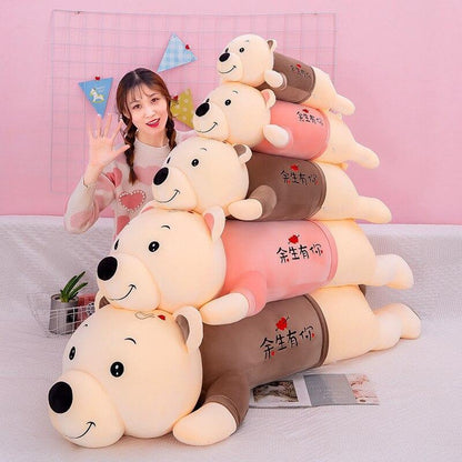 Cute Lying Teddy Bear With Stripe Clothes Plush Doll Stuffed