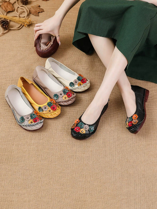 Women Genuine Leather Summer Low-Heel Slip-On Loafers