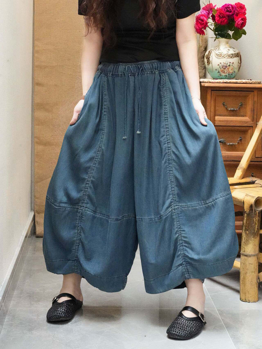 Women Summer Artsy Denim Wide-Leg Pants