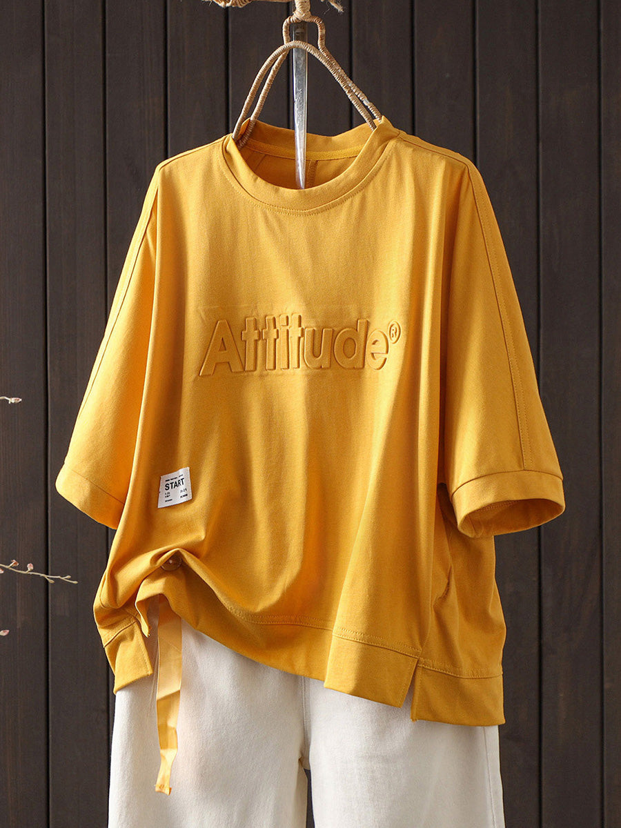 Women Summer Letter Minimalist Cotton Short Sleeve T-Shirt
