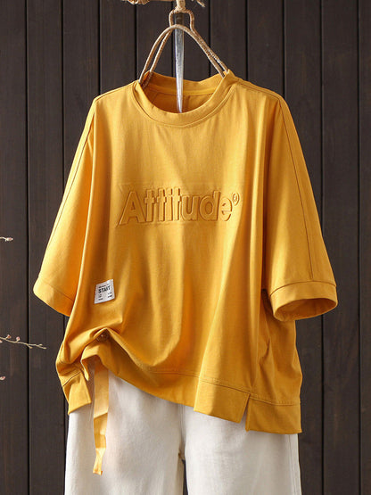 Women Summer Letter Minimalist Cotton Short Sleeve T-Shirt