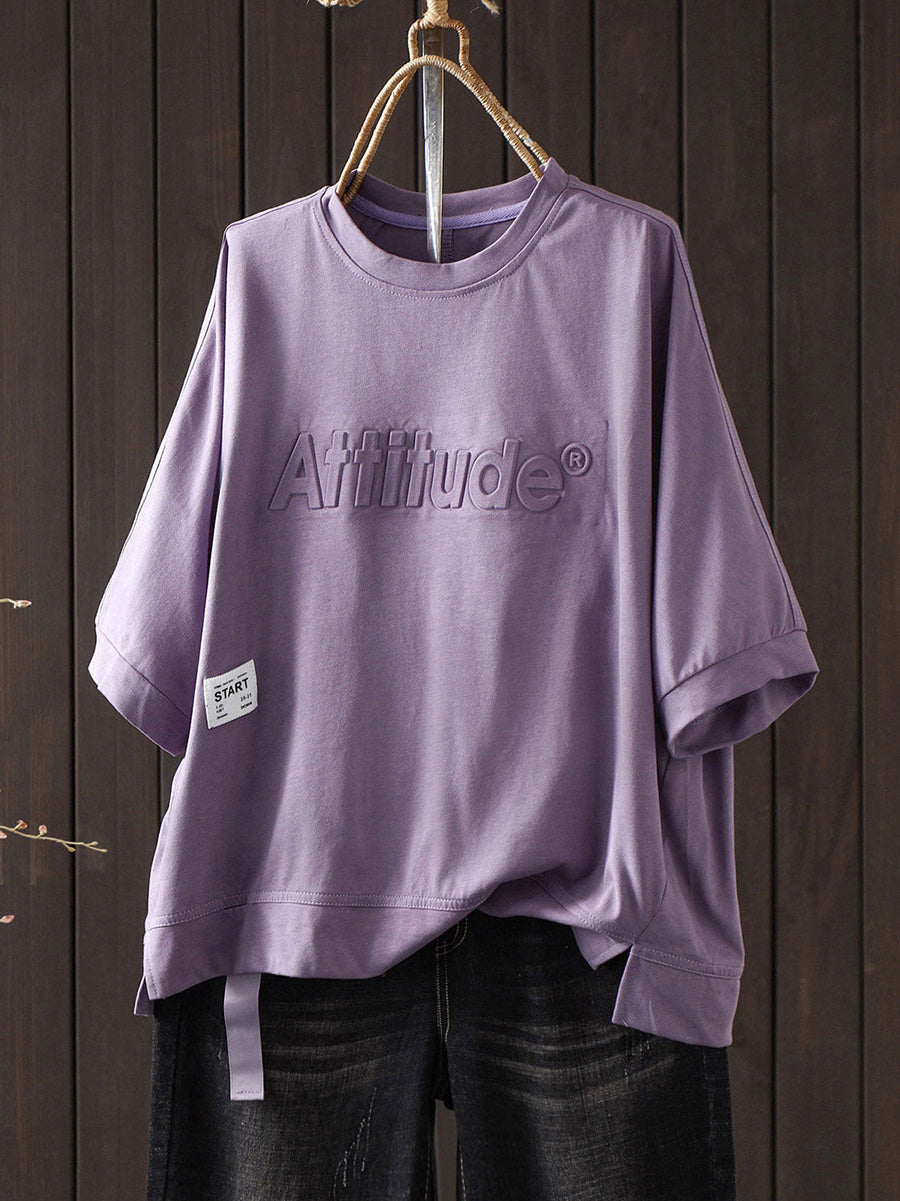 Women Summer Letter Minimalist Cotton Short Sleeve T-Shirt