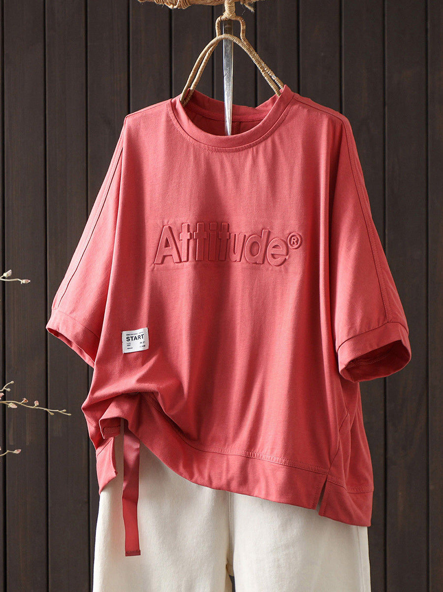 Women Summer Letter Minimalist Cotton Short Sleeve T-Shirt