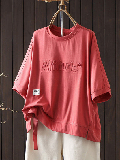 Women Summer Letter Minimalist Cotton Short Sleeve T-Shirt