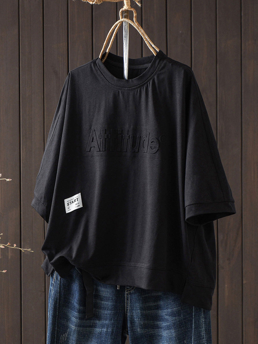 Women Summer Letter Minimalist Cotton Short Sleeve T-Shirt