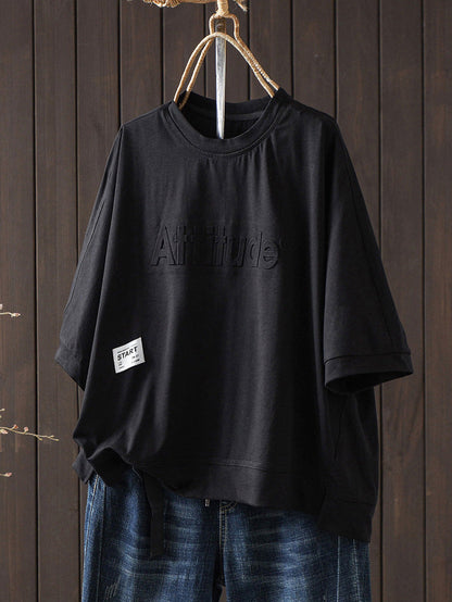 Women Summer Letter Minimalist Cotton Short Sleeve T-Shirt