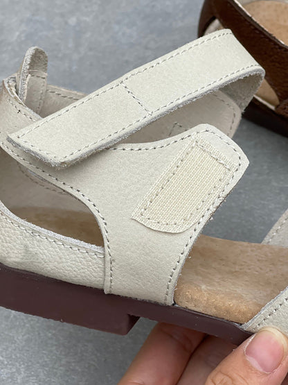Women Vintage Closed Toe Hollow Out Leather Flat Sandals