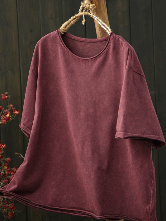 Women Summer Vintage Short Sleeve Cotton T-Shirt