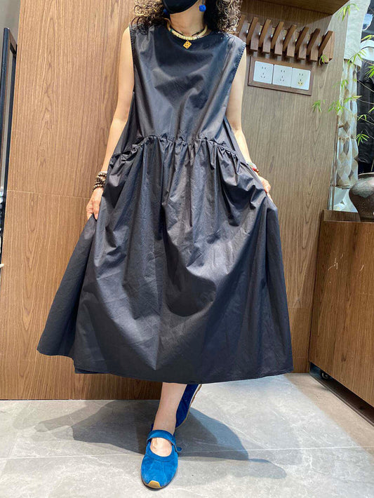 Plus Size Women Summer Artsy Crew Sleeveless Maxi Dress