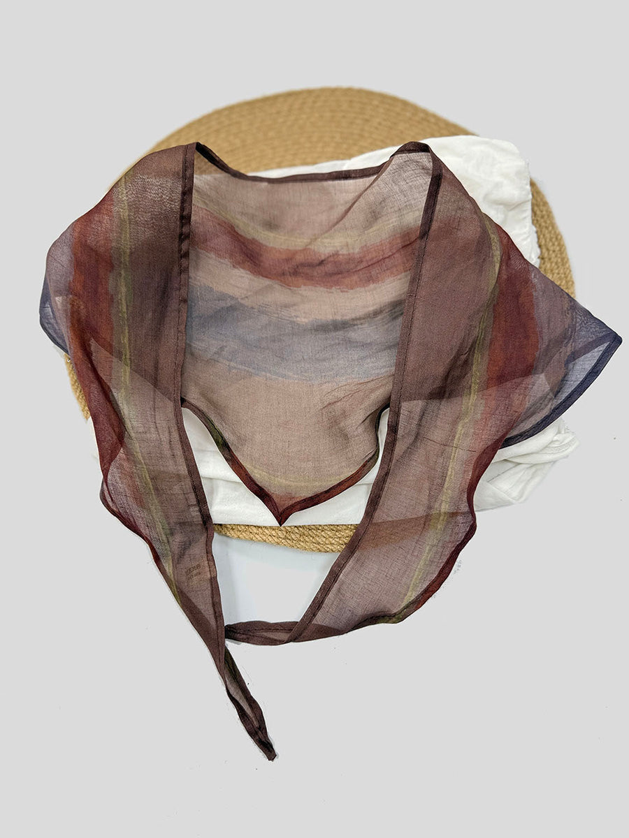 Women Summer Tie-Dye Artsy Linen Triangle Scarf