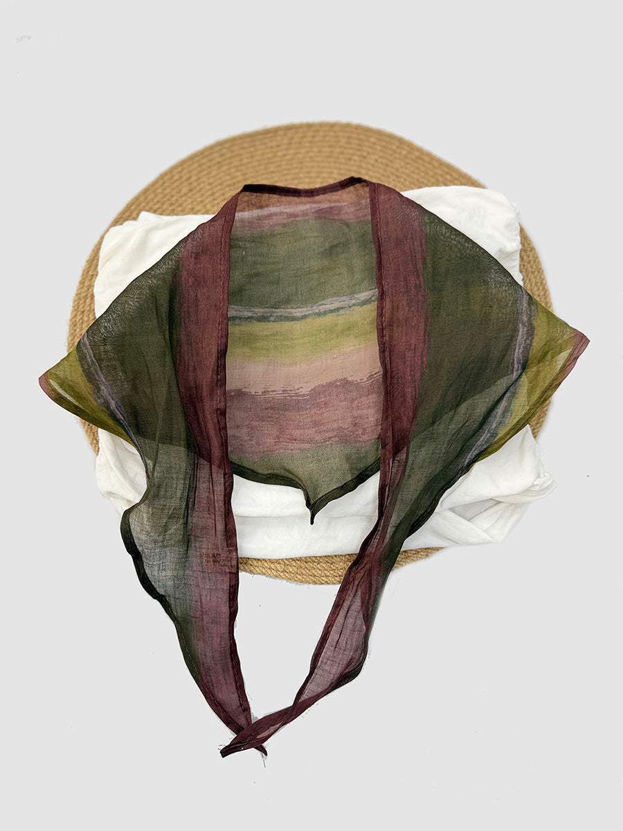 Women Summer Tie-Dye Artsy Linen Triangle Scarf