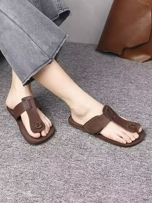 Women Casual Genuine Leather Summer Flat Slip-On Outdoor Slippers