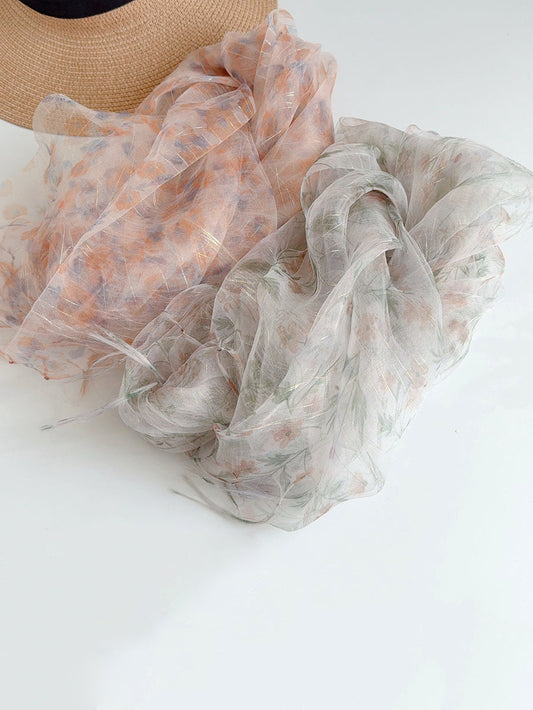 Women Summer Floral Print Vintage Silk Scarf