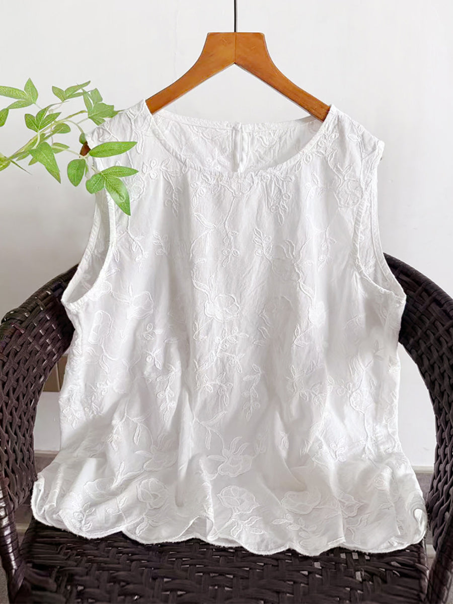 Plus Size Women Summer Floral Elegant Cotton Sleeveless Blouse