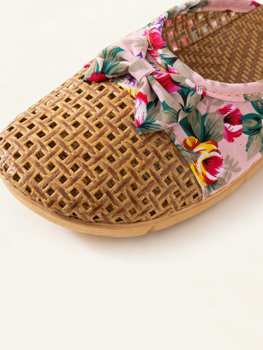Women Ethnic Woven Straw Platform Slip-On Slippers
