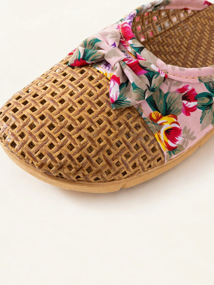 Women Ethnic Woven Straw Platform Slip-On Slippers