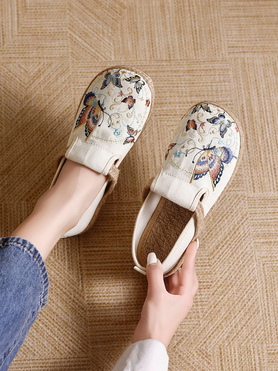 Women Retro Cloth Summer Low-Heel Slip-On Flats