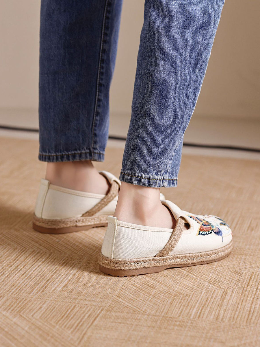 Women Retro Cloth Summer Low-Heel Slip-On Flats