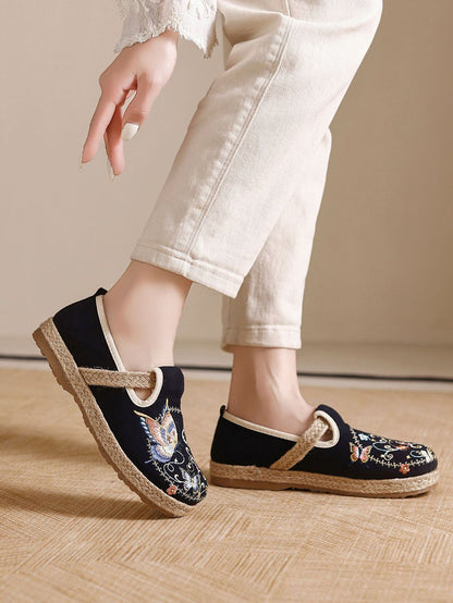 Women Retro Cloth Summer Low-Heel Slip-On Flats