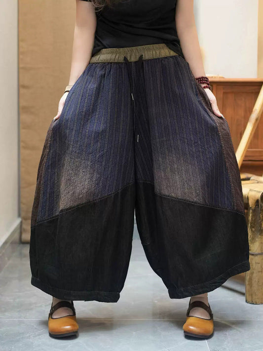 Women Summer Loose Patchwork Wide-Leg Jeans