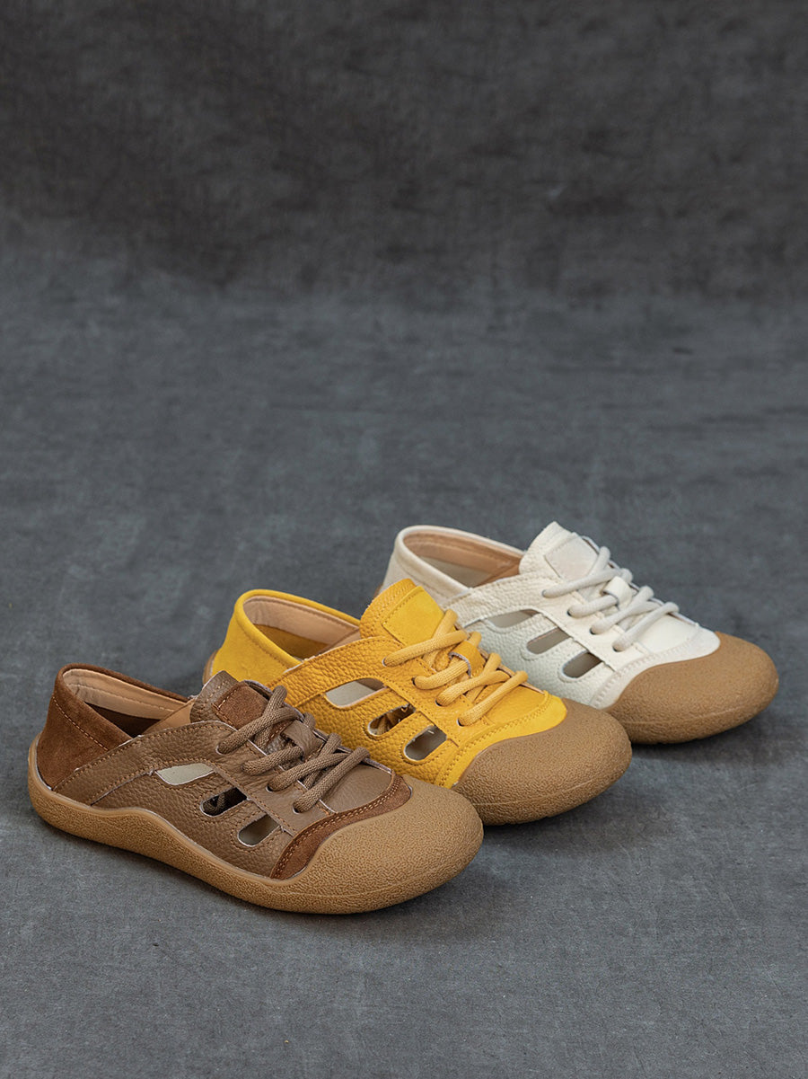 Women Summer Genuine Leather Openwork Slip-On Flats