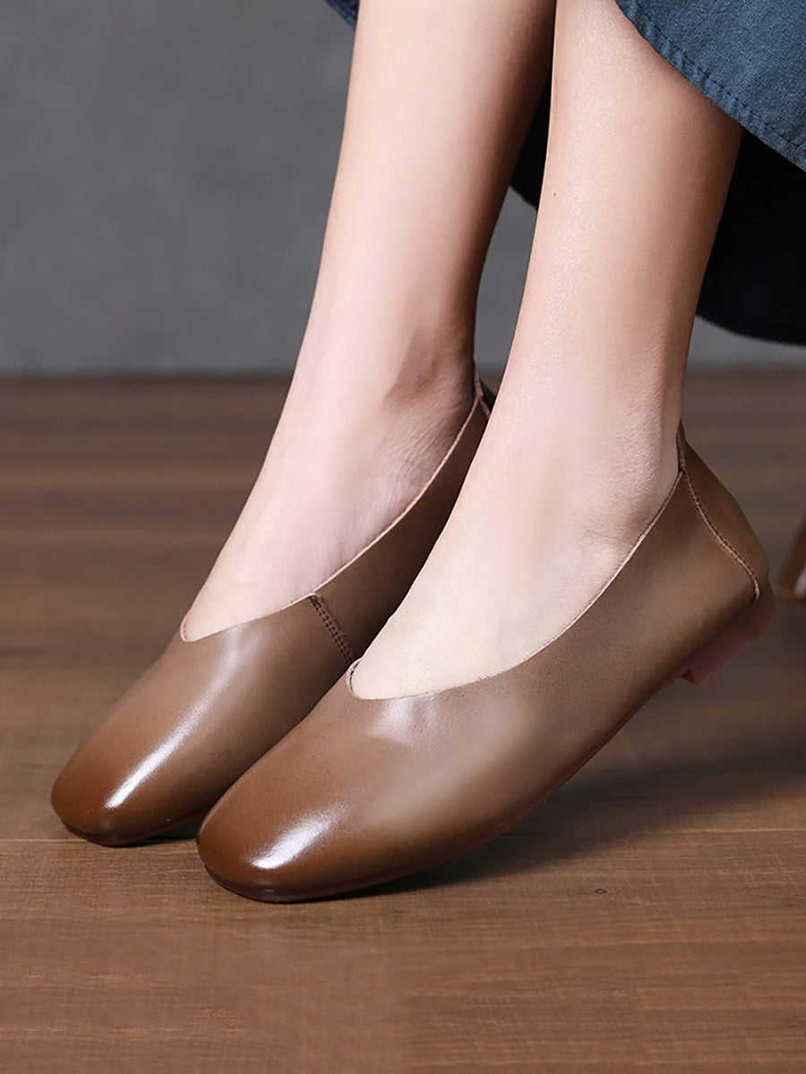 Women Genuine Leather Low-Heel Slip-On Flats