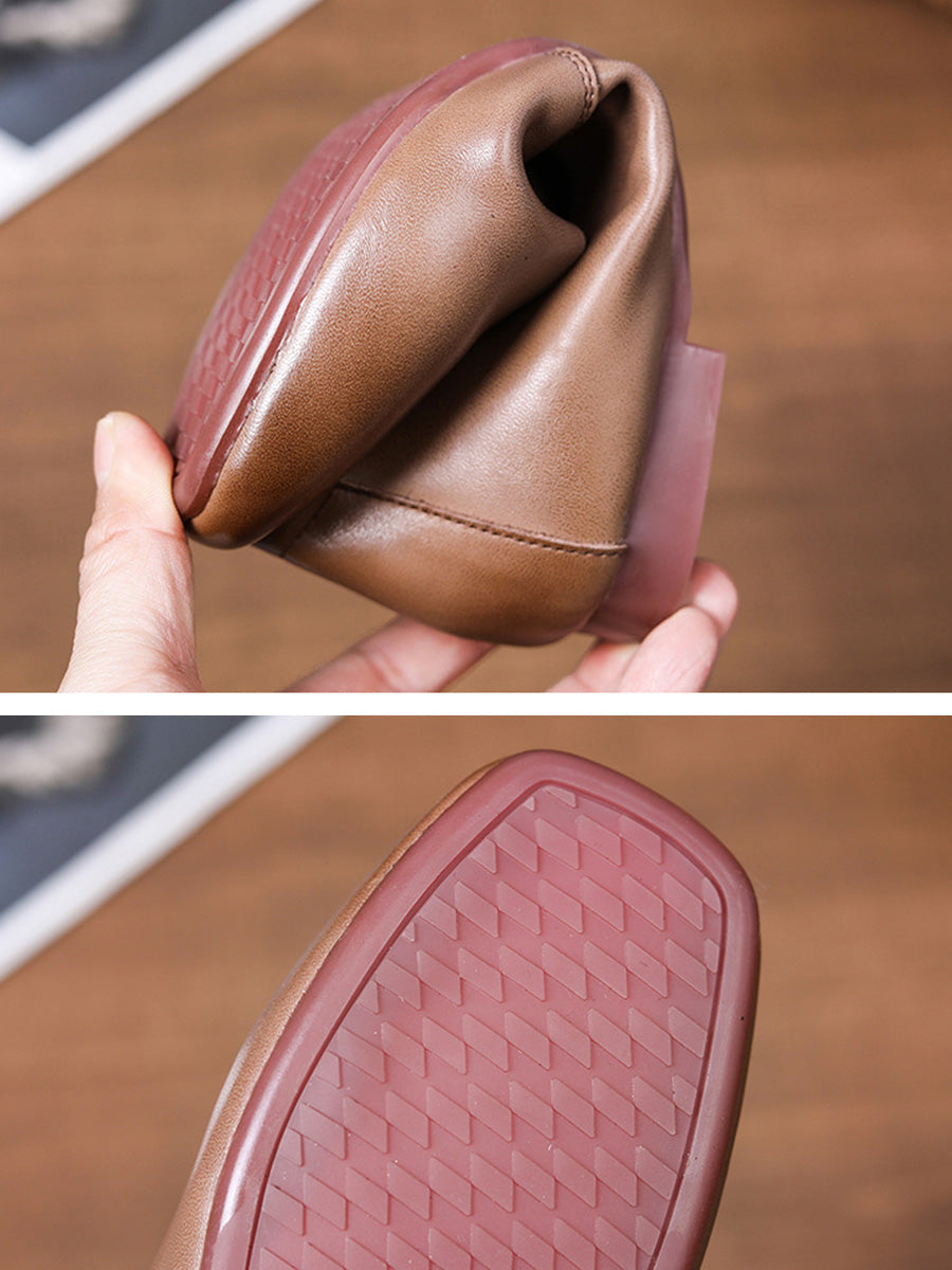 Women Genuine Leather Low-Heel Slip-On Flats