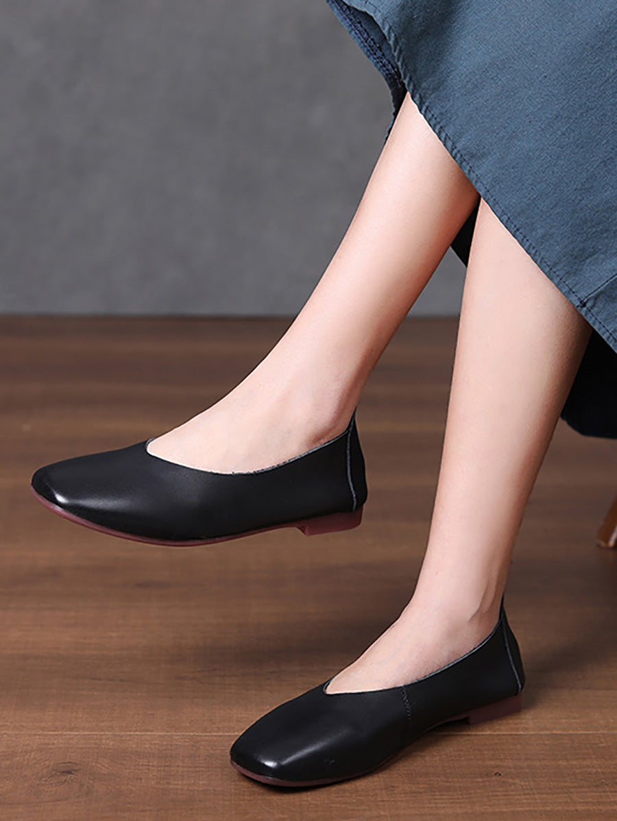 Women Genuine Leather Low-Heel Slip-On Flats
