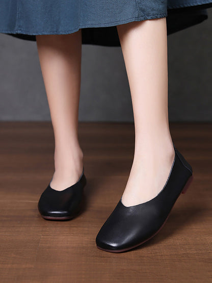 Women Genuine Leather Low-Heel Slip-On Flats