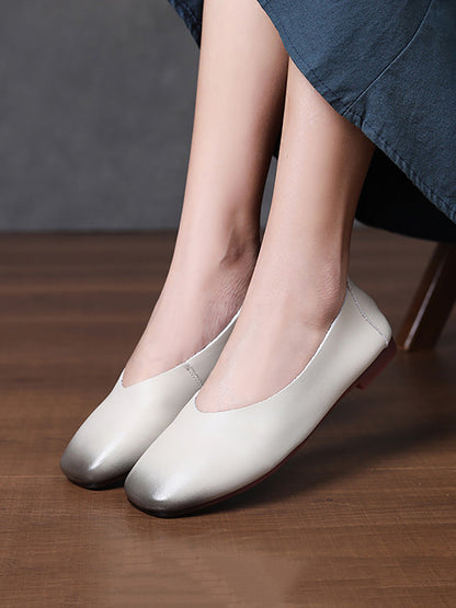 Women Genuine Leather Low-Heel Slip-On Flats