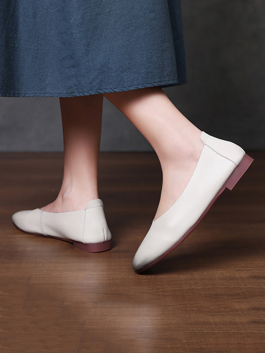 Women Genuine Leather Low-Heel Slip-On Flats