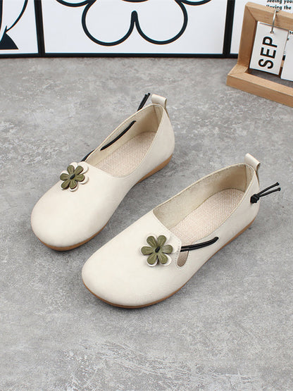 Women Vintage Soft-Sole Round-Toe Slip-On Flats