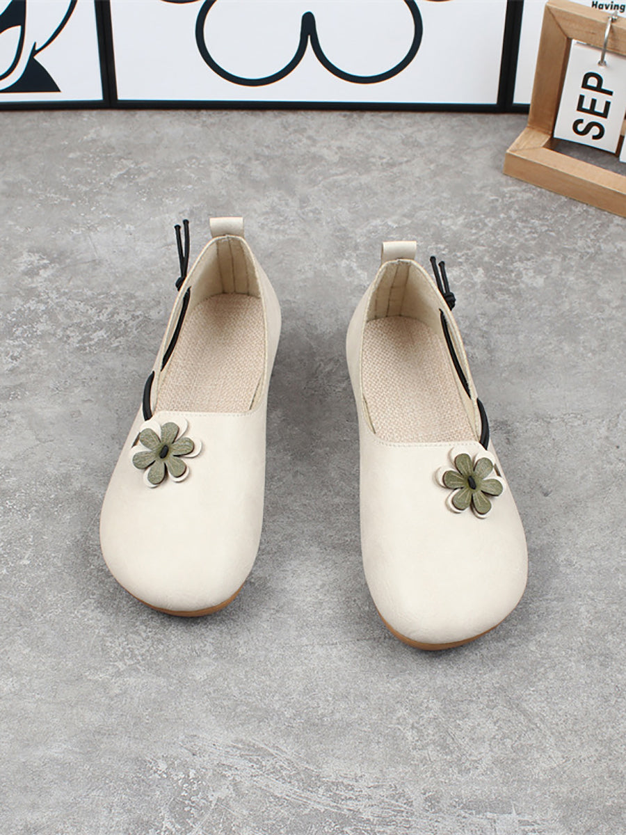 Women Vintage Soft-Sole Round-Toe Slip-On Flats