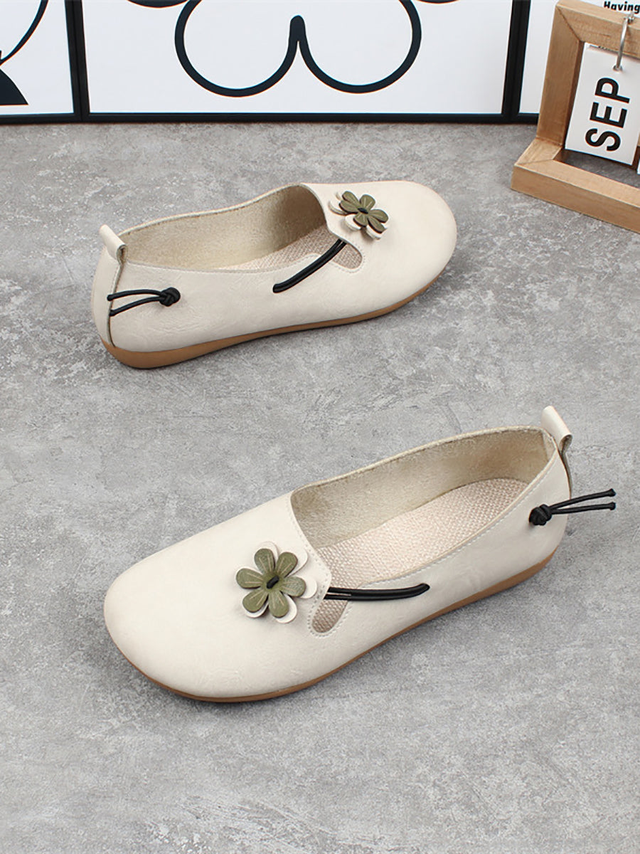 Women Vintage Soft-Sole Round-Toe Slip-On Flats