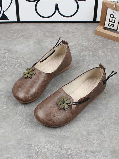Women Vintage Soft-Sole Round-Toe Slip-On Flats