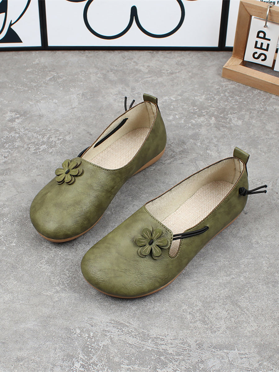 Women Vintage Soft-Sole Round-Toe Slip-On Flats
