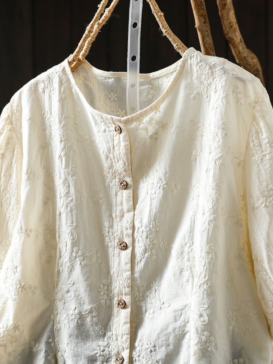 Women Summer Embroidery Artsy Lightweight Cotton Shirt