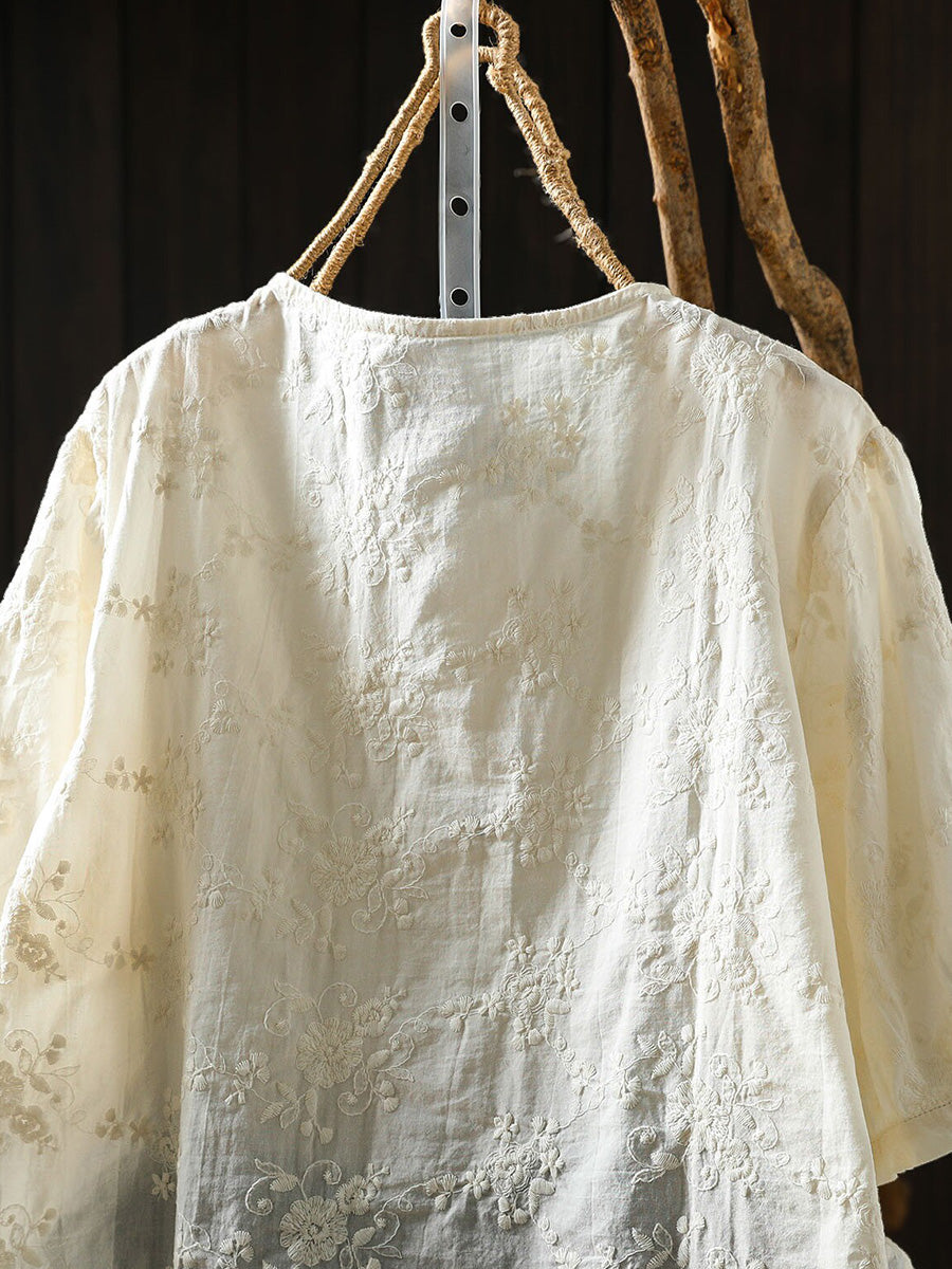 Women Summer Embroidery Artsy Lightweight Cotton Shirt