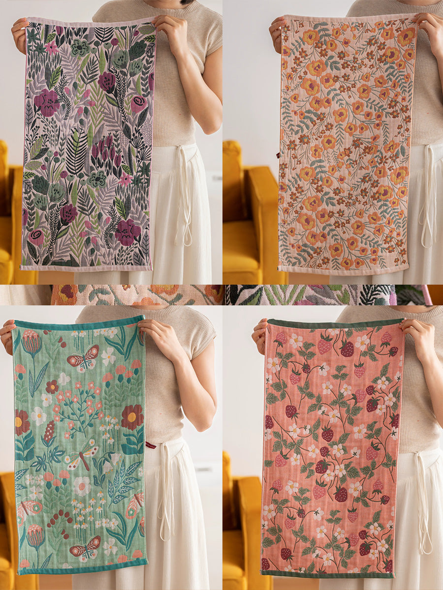 4 Pieces Women Floral Minimalist 4-Layer Gauze Cotton Towel
