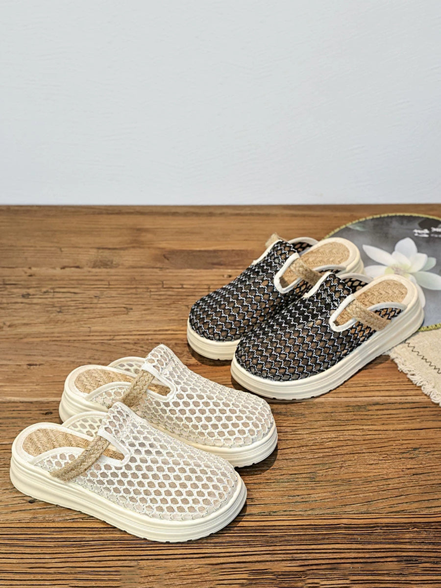 Women Summer Breathable Mesh Linen Slip-On Flat Shoes