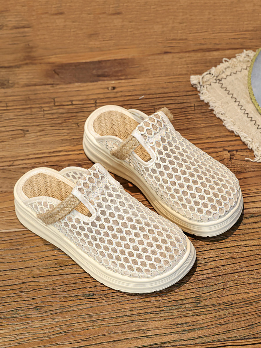 Women Summer Breathable Mesh Linen Slip-On Flat Shoes